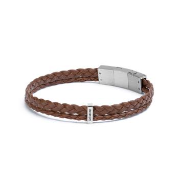 Doppeltes hellbraunes Armband aus italienischem Nappaleder mit versilberter Oberfläche - Duo Light Brown
